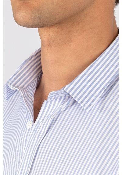 Tudors Modern Slim Fit Dar Kesim Armürlü Erkek Gömlek MD17004-110 Mavi