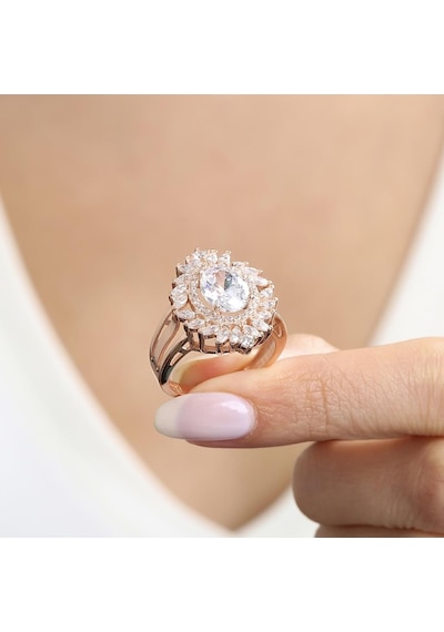 Mia Vento Effective Diamond Venedik Dansı Rose Renk Işıltılı Gümüş Yüzük