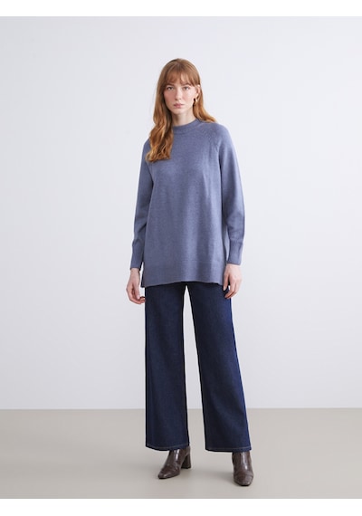 Lcw Modest Mavi Dik Yaka Oversize Kadın Triko Tunik Xl-2xl