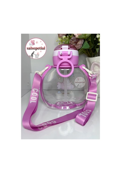 Tavşan Su Matarası Tavşanlı Suluk Figürlü Su Şişesi Tavşan Matara Askılı Pipetli Matara 850ml Pembe