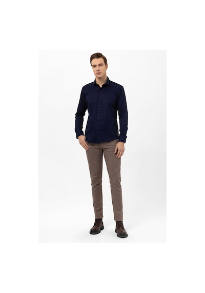 Süvari Lacivert Slim Fit Armürlü Klasik Yaka Gömlek