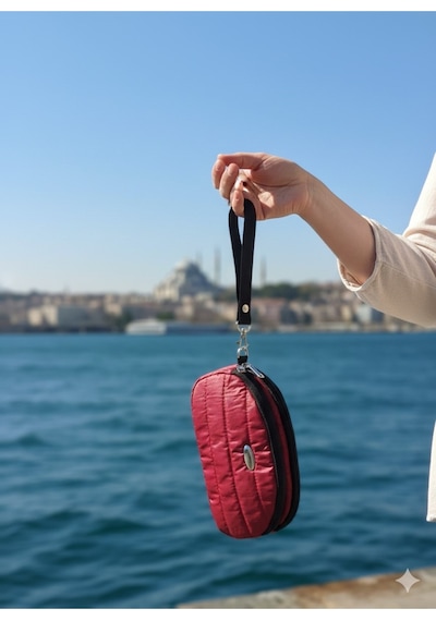 Newish Polo Portföy Stil Çift Gözlü Makyaj Ve El Çantası-dokulu Model Bordo