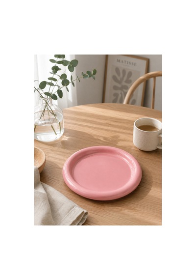 Seramik Pembe Donut Kahvaltı Pasta Yemek Ve Tatlı Servis Sunum Tabak 25 Cm Pembe - 913927112 Pembe