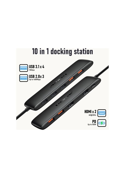 Lemorele Tc300, Type-c Çoklayıcı Hub - Çift Hdmı - 10gbps Usb 3.1 - 10 Portlu 100w Pd Şarjlı Docking Station