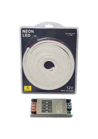 Powerr Led Aydınlatma 5 Metre 12 Volt 6x12 Mm Esnek Neon Led 3000k Günışığı 5a Slim Trafo Set
