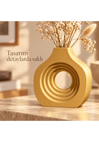 Halka Tasarımlı Dekoratif Vazo Modern Çiçeklik Altın