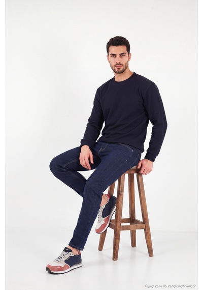 Buratti Pamuk Karışımlı Relaxed Fit Bisiklet Yaka Kazak Erkek Sweat 5905837 Lacivert