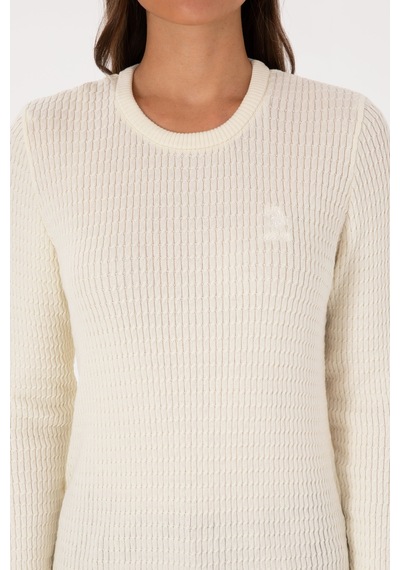 U.S. Polo Assn. Kadın Krem Bisiklet Yaka Basic Kazak 50307763-VR256