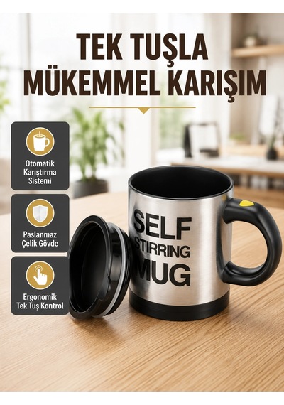Mey İthalat Akıllı Kendi Kendini Karıştıran Termal Kupa - Paslanmaz Çelik Çok Renkli