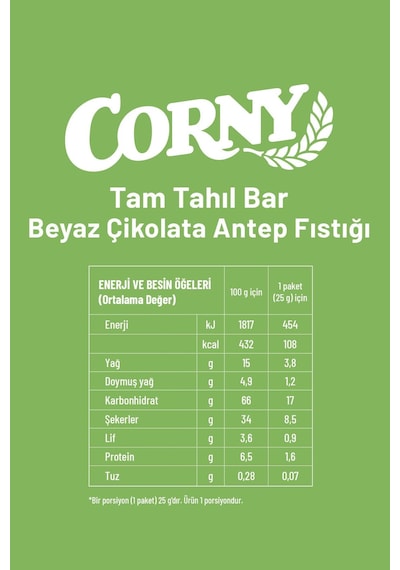 Corny Tam Tahıl Bar Beyaz Çikolata Antep Fıstığı X 12 Adet