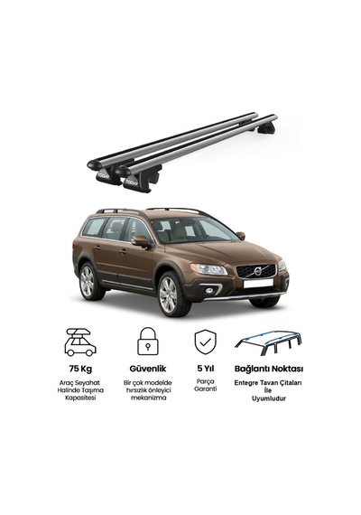 Venüs Volvo Xc70 2007-2013 Uyumlu Gri Ara Atkı Port Bagaj Tavan Barı