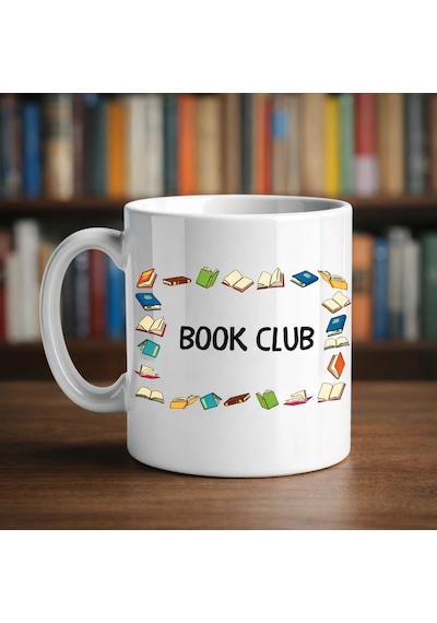 Book Club Yazılı Kupa Model 244 Kitap Temalı Renkli Baskılı Seramik Kahve Kupası Çok Renkli