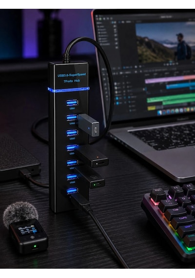 Mey İthalat Usb 3.0 Çoklayıcı 7 Port Yüksek Hızlı Veri Aktarım Diğer