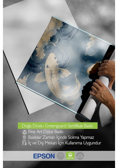 Zestia Beyaz Çerçeveli Tablo, Koi Balıkları, Japon Dalgalar Arasında, Mavi Tonlar Poster No: 107505 30 X 40