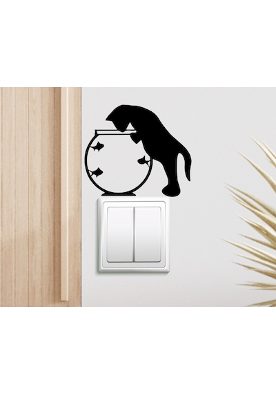 Bk Home Kedi ve Balıklar Tasarımlı Duvar Sticker-1