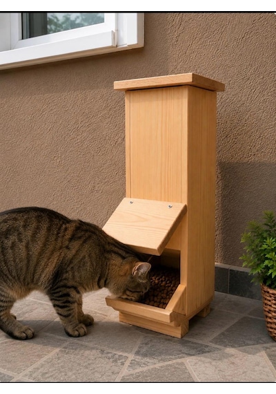 Kedi Mamalığı İç Ve Dış Mekan Ahşap 50x20x20 Cm Su Yalıtımlı