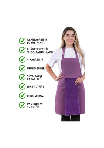 Star Ayar Askılı Havlulu Mutfak Önlüğü Seti Havlulu Önlük Mor-mor