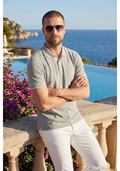 Buratti % 100 Pamuk Düğmeli Regular Fit Erkek Polo Yaka T Shirt 5902118 Gri Melanj