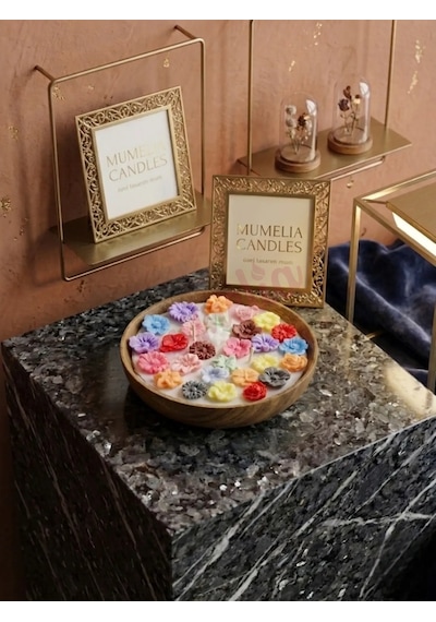 Mumelia Gökkuşağı Bahçesi - Doğal Soya Akasya Kase Tasarım Dekoratif Mum .