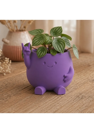 3d Baskı Smiley Face Planter - Gülümseyen Karakterli Saksı-mor