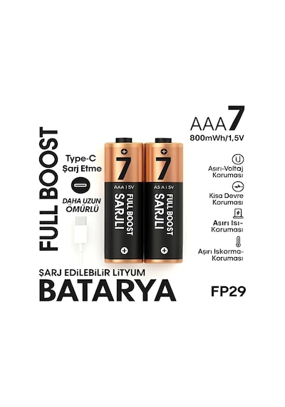 Type-c Şarjlı 800mwh 1.5v Şarj Edilebilir 2'li Aaa İnce Pil - Lityum Iyon Batarya