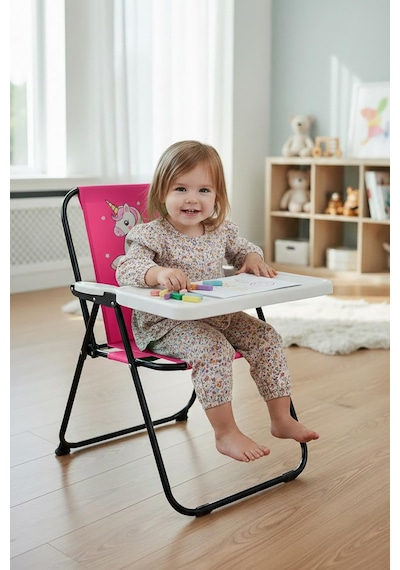 Exent Kids 2 6 Yaş, Rainbow Unicorn Katlanır Portatif Çalışma Masası Ve Sandalye Tak-çıkarmasa-pembe Siyah