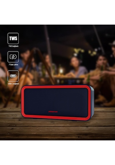 Polosmart Fs96 Şarjlı Kablosuz Bluetooth Dual Bağlantı Hoparlör Speaker Kırmızı