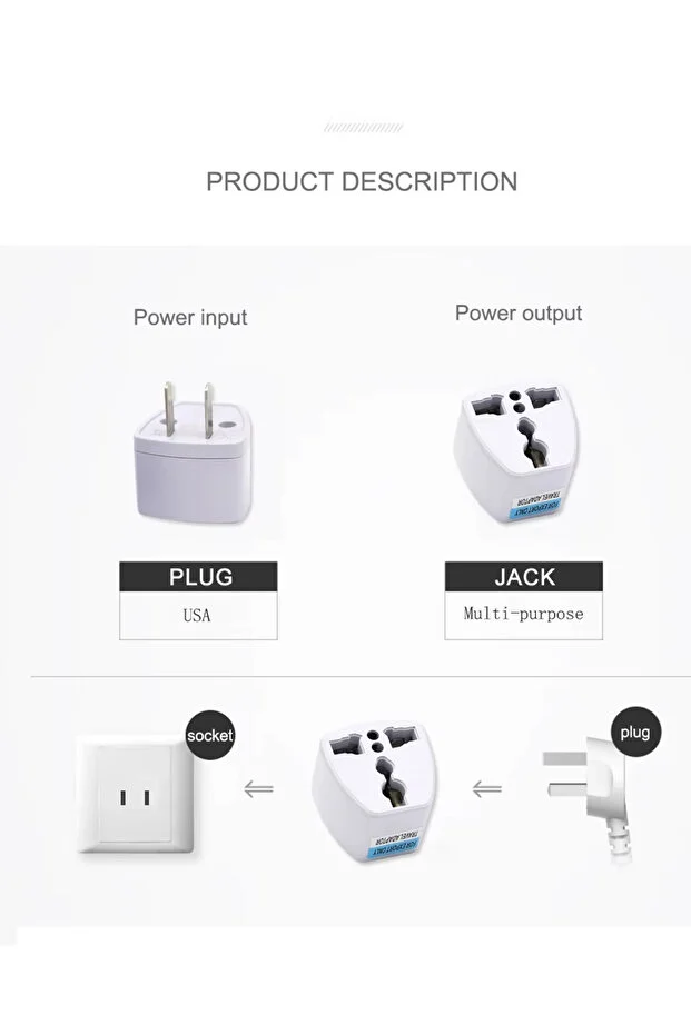İngiltere Abd 2 Pinli Fiş Adaptörü Amerikan Avrupa Seyahat Güç Adaptörü Dönüştürücü Elektrik Prizi