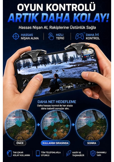 Exenar - Gri - Telefon Tetik Tuşu Oyun Tetiği Gamer Oyun Konsolu Pubg Vs Çeşitli Oyunlarla Uyum 2 Li Set