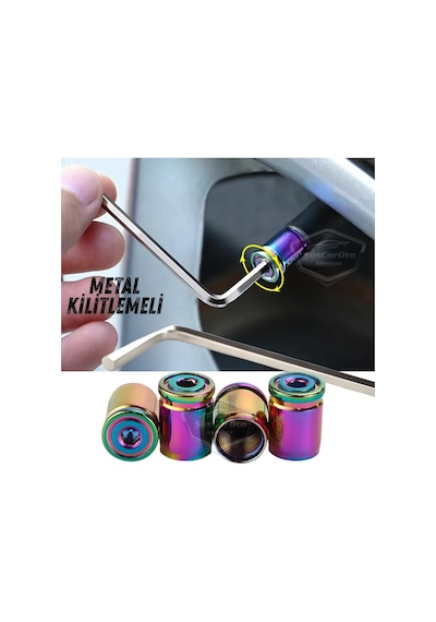 Kilitlemeli Sibop Kapağı Alyanlı Sibop Kapağı Araba Motosiklet Bisiklet Metal Sıkmalı Renkli Bukalemun 4 Lü Set 00 Şüscaroto Aksesuar