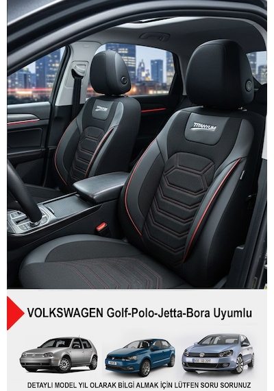 Titanyum Serisi Lüks Keten Üniversal Oto Koltuk Kılıfı Volkswagen Bora-golf-jetta-polo Uyumlu Kırmızı