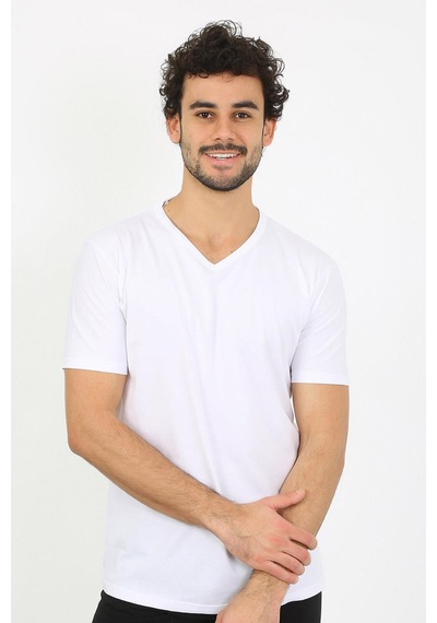 Akbeniz Erkek V Yaka Beyaz Penye Atlet 6560