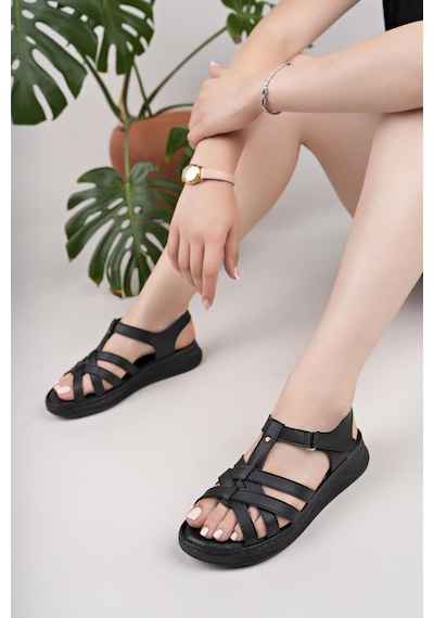 Nesilshoes Nesil Shoes Bell 25159 Siyah Anatomik Kadın Sandalet
