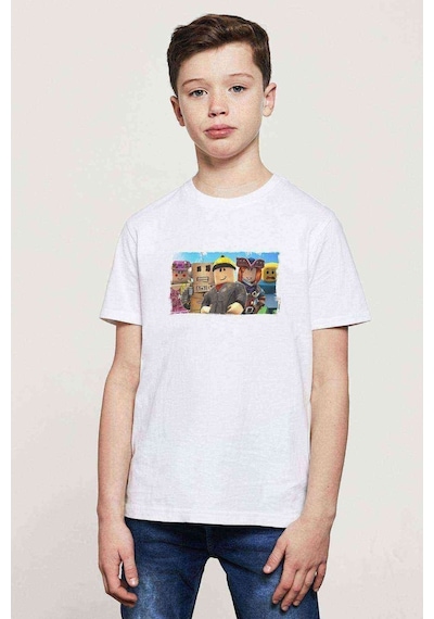 Tshirthane Roblox 7 Baskılı Unisex Çocuk Beyaz T-Shirt