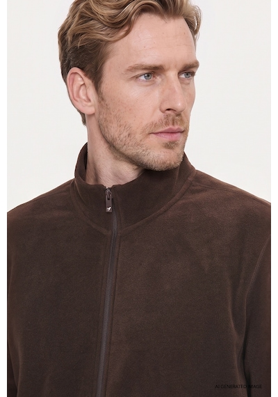 Ac&Co / Altınyıldız Classics Erkek Kahverengı Anti-pilling Tüylenme Yapmayan Standart Fit Bato Yaka Sweatshirt Polar Ceket Kahverengi