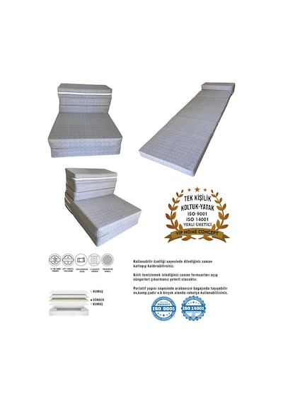 Tek Kişilik Katlanır Koltuk Katlanır Yatak Kanepe Yer Yatağı Tek Kişilik Gri-65x160x10 Cm