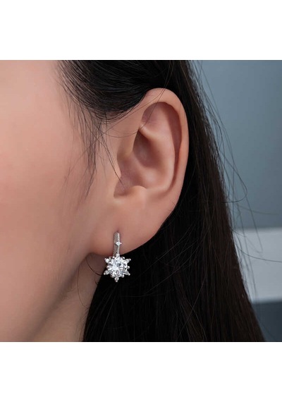 Gümüş Çiçek Desenli Kadın Küpe 14 MM-Gümüş