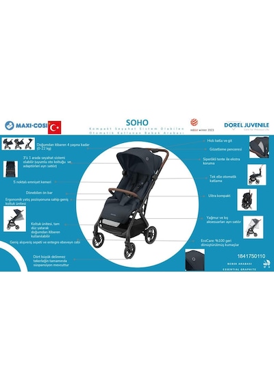 Maxi-Cosi Soho Kompakt Seyahat Sistem Olabilen Otomatik Katlanan Bebek Arabası Twillic Truffle