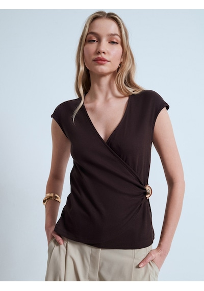 Dilvin 32901 Aksesuar Detaylı T-shirt-koyu Kahve