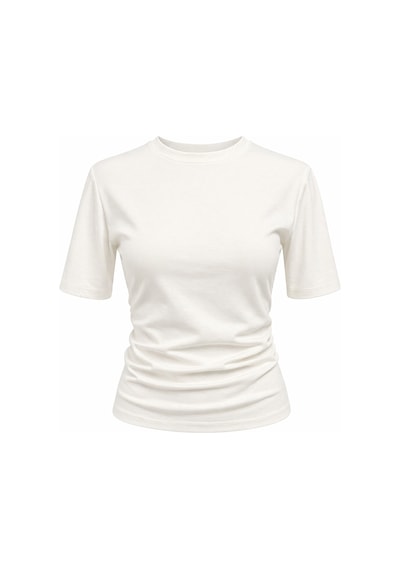 Mixray 2095 Kadın Büzgü Detaylı Arkası Yırtmaçlı Basic T-shirt Beyaz