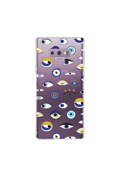 Samsung Galaxy Note 9 İle Uyumlu 1mm Slim Fit Nazar Boncuğu 2 Baskılı Şeffaf Kılıf Şeffaf