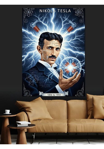 Ahşap Tablo Nikola Tesla Elektrik Portresi