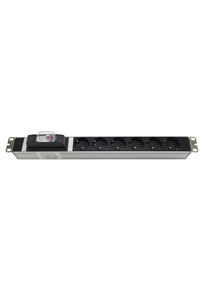 19" 1U 6'Lı Schuko Sigortalı Aluminyum Rack Kabin Grup Priz Pdu