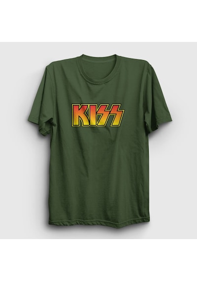 Presmono Unisex Logo Kiss T-shirt Haki