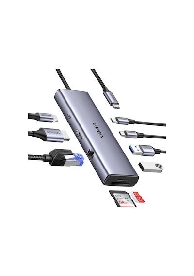 Ugreen Type-c To 2 Usb 3.0 2 Usb-c 4k/60hz Hdmı Gigabit Ethernet Sd Tf Kart Okuyucu Çoklayıcı Hub Adaptör
