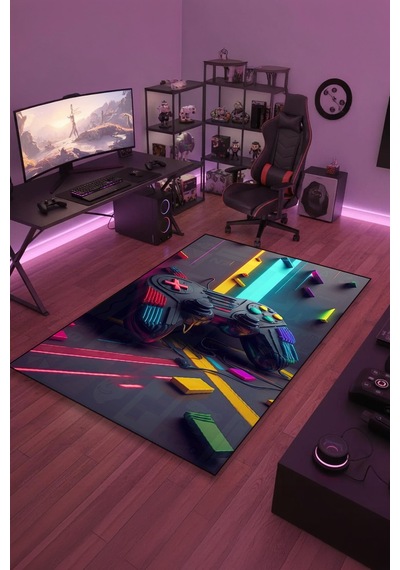 Renkli 3d Gamepad Tasarım Yıkanabilir Kaymaz Taban Halı Gnc18
