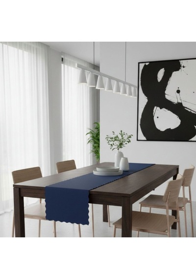 1 Adet Deri Runner-40x140 Cm-fırfır Desenli Runner Lacivert