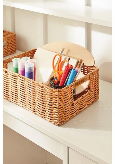 Ocean Home Textile Çocuk Odası Yıkanabilir Bej Pp Rattan Sepet 33 X 23 X 11 Cm