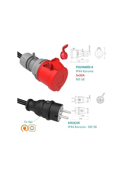 Hgsşarj 5x32a 380v-450v İle Çalışan Cihazınızı, 220v Ev Tipi Prize Bağlar. Elektrikli Araç Şarj