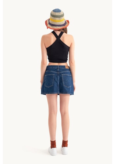Hiccup Askılı Boyun Çapraz Ön Crop Top Natural